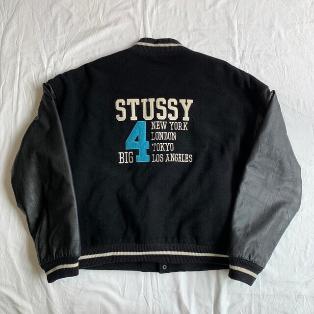 STUSSY(ステューシー)のvintage USA製　STUSSY BIG4 袖レザー　スタジャン メンズのジャケット/アウター(スタジャン)の商品写真