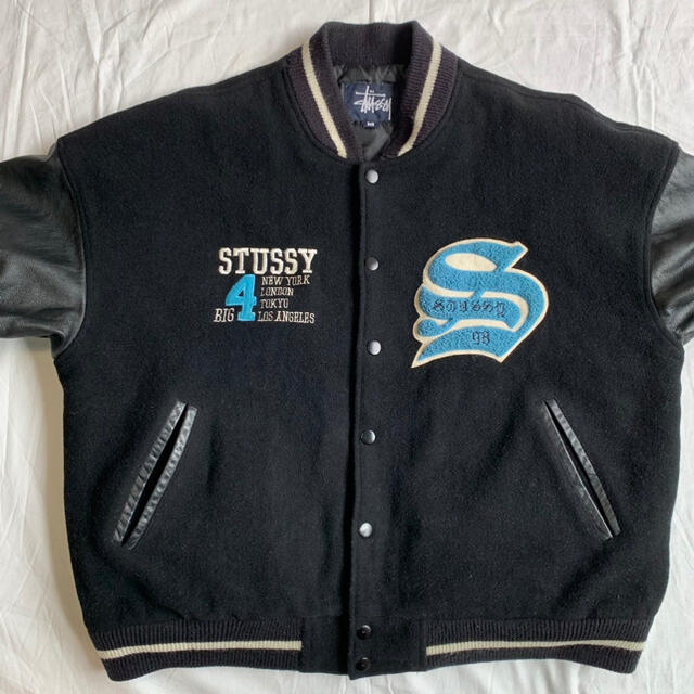 STUSSY(ステューシー)のvintage USA製　STUSSY BIG4 袖レザー　スタジャン メンズのジャケット/アウター(スタジャン)の商品写真