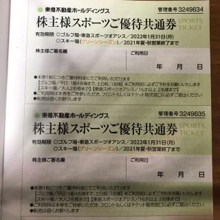 東急不動産ホールディングス★株主優待★ゴルフ場・東急スポーツオアシス★2枚セット(フィットネスクラブ)