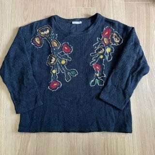 ザラ(ZARA)のZARA ザラ　ニット 花柄 刺繍スパンコール　ネイビー(ニット/セーター)