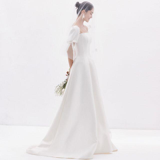 韓国風サテン半袖シンプルウェディングドレス結婚式二次会前撮り 韓国風サテン半袖シンプルウェディングドレス結婚式二次会前撮り
