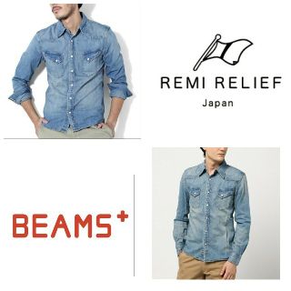 レミレリーフ(REMI RELIEF)の美品/超貴重なLREMI RELIEF×BEAMS PLUS別注デニムシャツ色薄(シャツ)