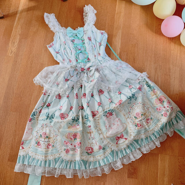 後ろ編み上げでサイズ調節可能Angelic Pretty♡サロン・ド・テ・ローズ JSK