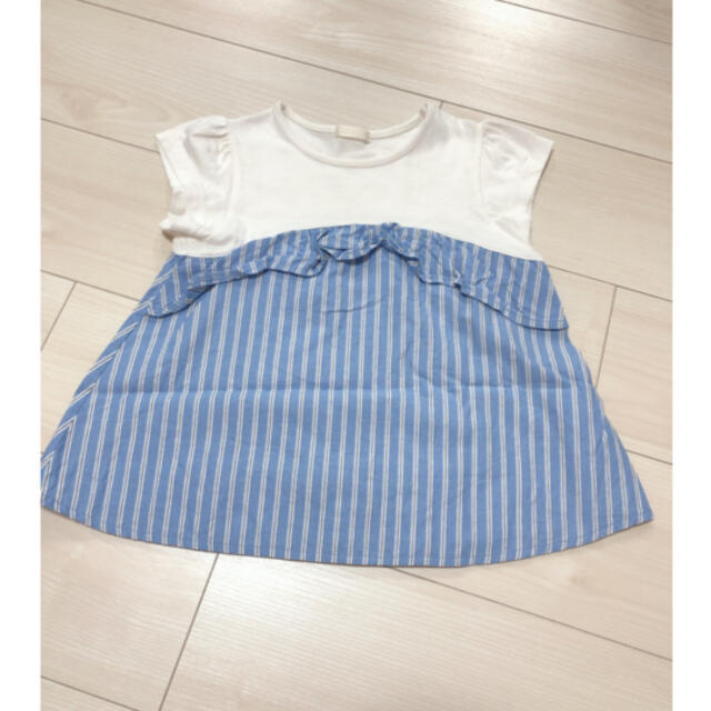 GU(ジーユー)のGU 切替トップス ドッキングTシャツ キッズ/ベビー/マタニティのキッズ服女の子用(90cm~)(Tシャツ/カットソー)の商品写真