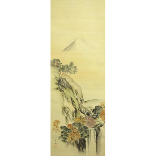 模写】掛軸 土佐光文『富士 秋景山水図』日本画 絹本 掛け軸 a111016の