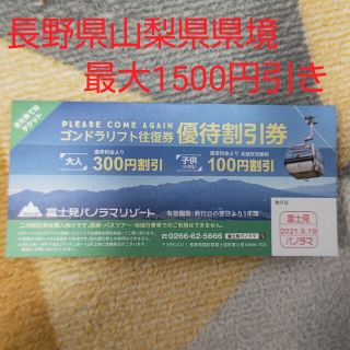 富士見パノラマリゾート　ゴンドラリフト　割引券　2枚(その他)