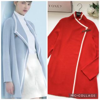 【美品】2019年　FOXEY フォクシー　襟元ベルト　ニット　ロング　コート(ロングコート)