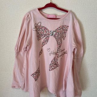 メゾピアノ(mezzo piano)のメゾピアノ♡淡いピンクのレオパード柄りぼん　140センチ　ビジュー付き(Tシャツ/カットソー)