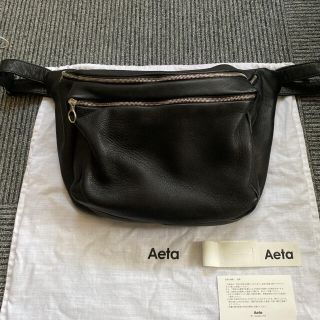 ■極美品 Aeta アエタ ディア レザー ウエスト ポーチ 黒 803K▲