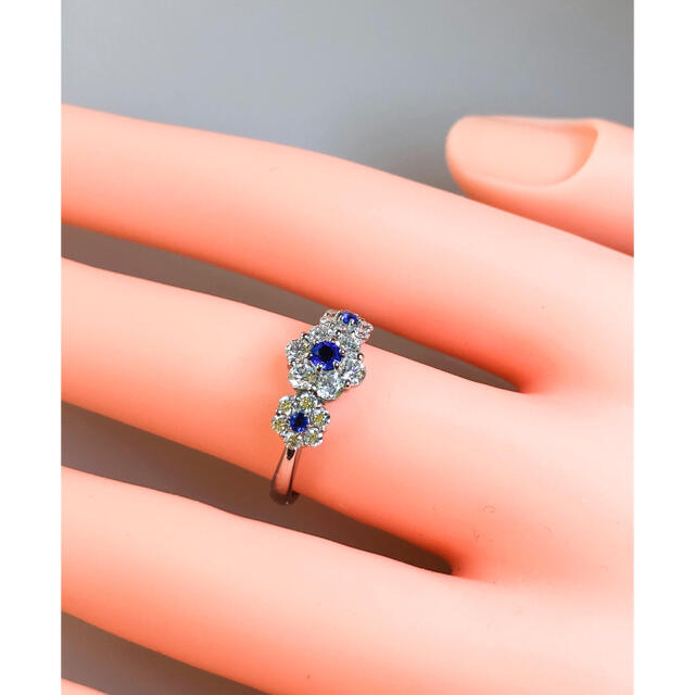 キラキラshop 天然アウイナイト　ダイヤリング　希少石　鮮やか　ブルー　PT レディースのアクセサリー(リング(指輪))の商品写真
