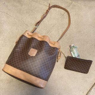 セリーヌ(celine)のセリーヌ　CELINE マカダム柄　ショルダー　巾着バッグ　ポーチ付き　キャメル(ショルダーバッグ)