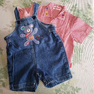 レトロ　美品☆ミキハウス☆デニムショートオールセット☆80