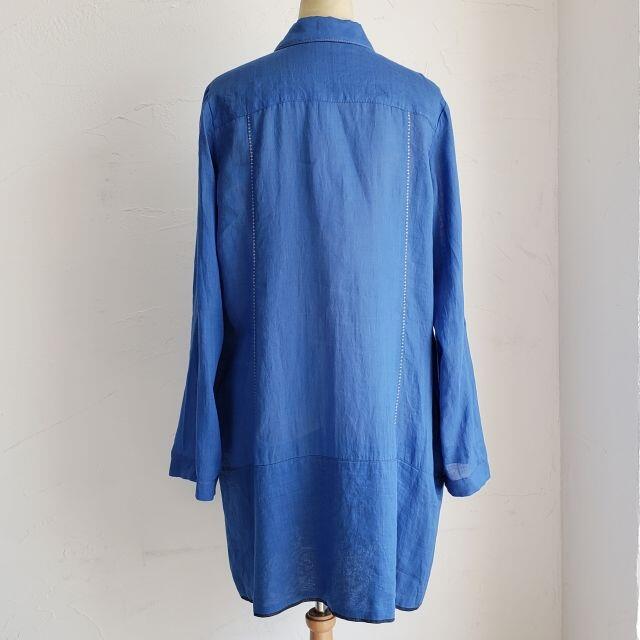 ワンピーストランク ヒロココシノ ☆ リネン シャツ ワンピース 40 ブルー 長袖 薄手