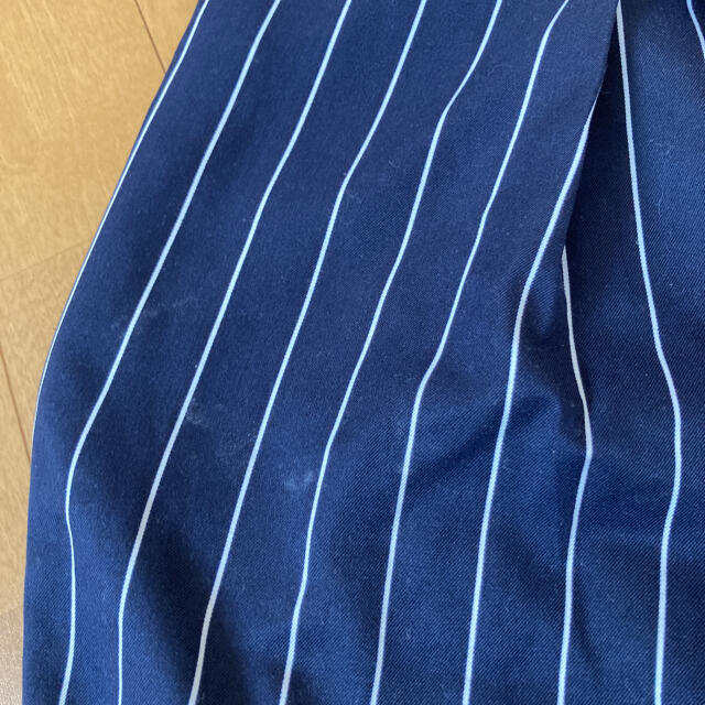レディース　ガウチョ？パンツ　さらさら素材　ブルー縦縞ＬＬ レディースのパンツ(カジュアルパンツ)の商品写真