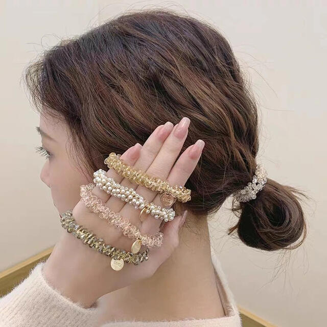 ヘアゴム 韓国 ヘアアクセサリー 上品 大人 キラキラ かわいい おしゃれ レディースのヘアアクセサリー(ヘアゴム/シュシュ)の商品写真