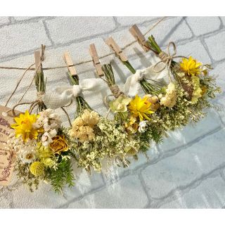 ドライフラワー スワッグ ガーランド❁416 薔薇 スターチス 黄色 白 花束