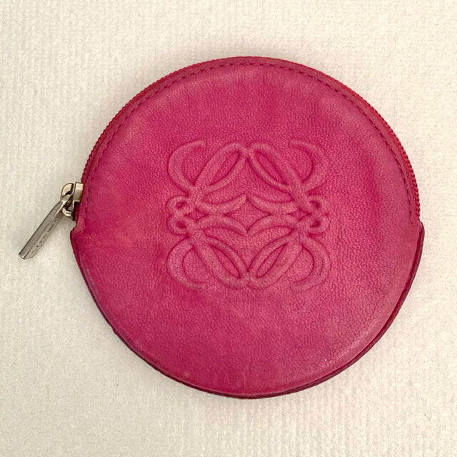 ロエベ  レザー　ロゴ　コインケース  丸型　小銭入れ  ピンク