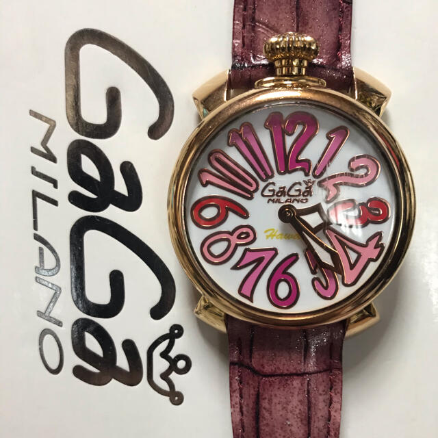 美品】ガガミラノ 腕時計 時計 ウォッチ ゴールド 白 レザーベルト
