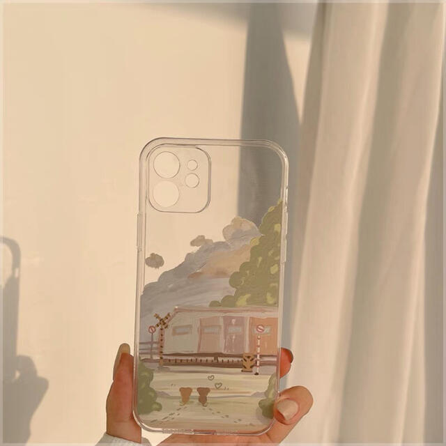 新品　大人気　シンプル　電車油画　スマホケース　iphone12ケース　透明
