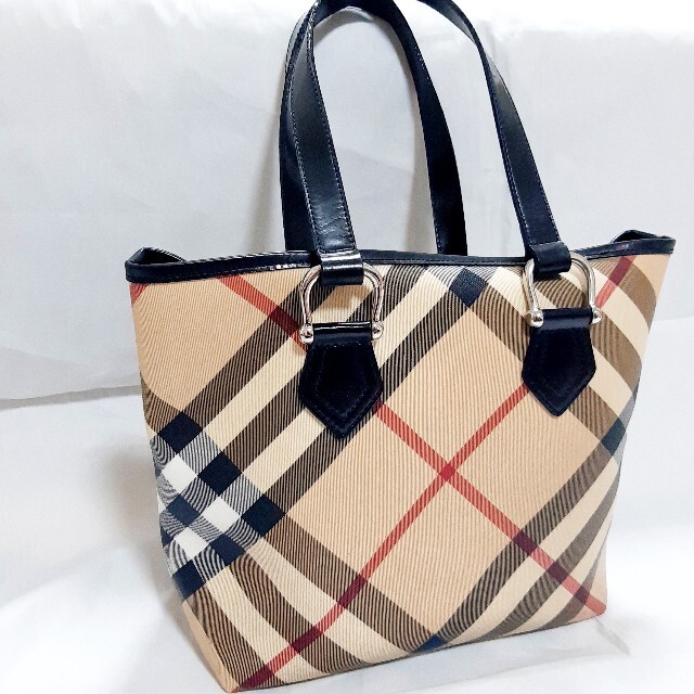 BURBERRY(バーバリー)のバーバリー PVC　レザー　トートバッグ ハンドバッグ スーパーノバチェック　  レディースのバッグ(ハンドバッグ)の商品写真