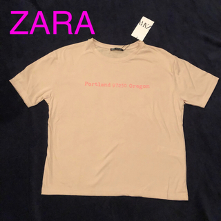 ザラ(ZARA)のZARA ロゴ Tシャツ サンド テキスト 新品 S プリント 完売 ピンク(Tシャツ(半袖/袖なし))