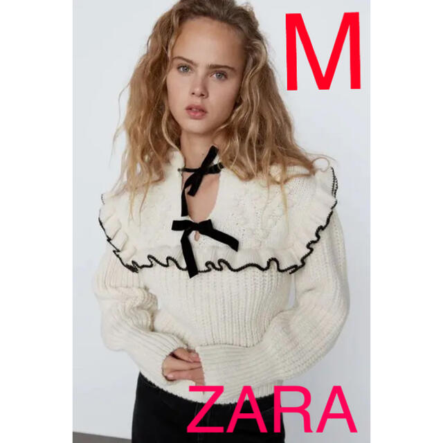 ZARA(ザラ)のZARA リボン付きニットセーター フリル レディースのトップス(ニット/セーター)の商品写真