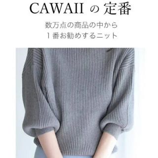 極美品　cawaii 袖ポワンとオフネックのリブニットトップス　グレーM