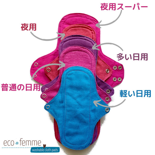 南インド「EcoFemme」布ナプキン (防水あり）夜用2枚セット レディースのレディース その他(その他)の商品写真