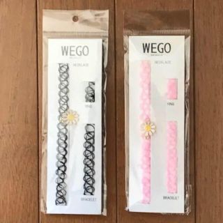 ウィゴー(WEGO)のWEGO フラワータトゥーチョーカーセット 黒 ピンク(ネックレス)