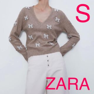 ザラ(ZARA)のZARA パールリボンニットセーター(ニット/セーター)