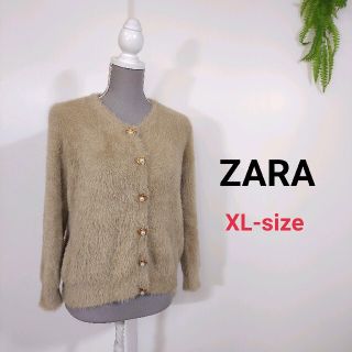 ザラ(ZARA)のZARA ふわふわフェイクファー・丸首カーディガン・ジュエリー調ボタン79460(カーディガン)