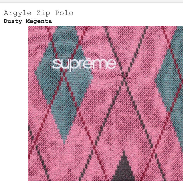 カットソー】 Supreme - Supreme argyle zip polo pink XL 21fw の通販 