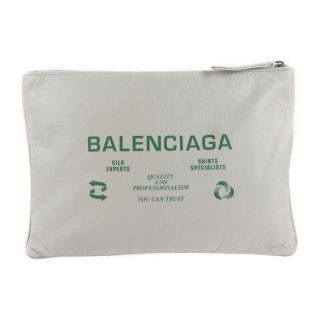 バレンシアガ(Balenciaga)のBALENCIAGA バレンシアガ  SUPERMARKET CLIP M スーパーマーケット クリップM クラッチバッグ 506794 レザー   ホワイトグレー系 グリーン  セカンドバッグ ポーチ 【本物保証】(セカンドバッグ/クラッチバッグ)