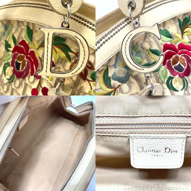Dior(ディオール)のディオール Dior フラワー 刺繍 トロッター ハンドバッグ レザー/キャンバス ベージュ レディースのバッグ(ハンドバッグ)の商品写真