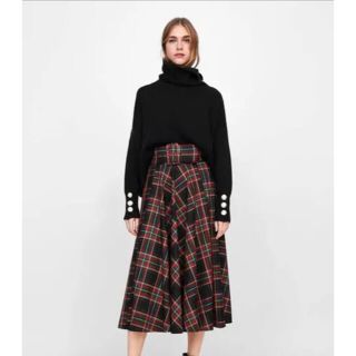 ザラ(ZARA)のZARA  ベルト付きチェックスカート(ひざ丈スカート)