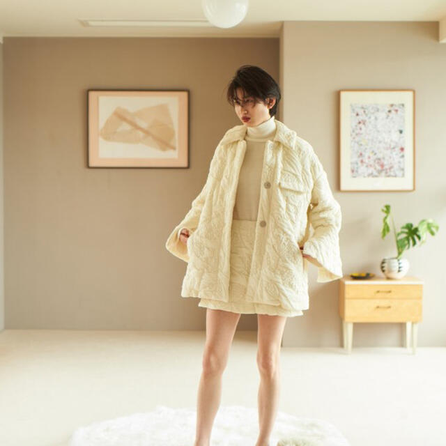 Fluffy Jacquard Quilted Coat :rosarymoonロングコート