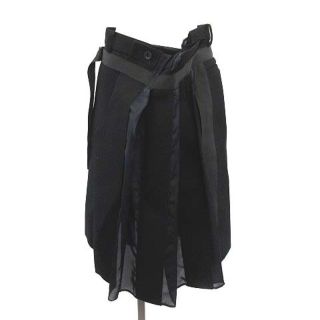 サカイ(sacai)のサカイ 18AW ラップ スカート アシンメトリー 切替 ひざ丈 1 S 黒(ひざ丈スカート)