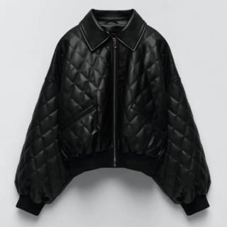 ザラ(ZARA)のZARA レザー風ジャケット　フェイクレザーキルティングアウター(ブルゾン)