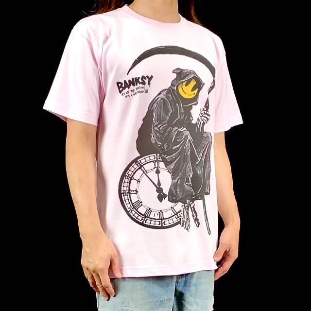 【BANKSY】新品 バンクシー 死神 ピンク ビッグ プリント Tシャツ 2