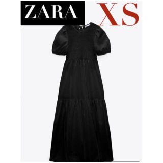 ザラ(ZARA)のZARA ポプリンパネルミディワンピース　XS ブラック　黒(ロングワンピース/マキシワンピース)