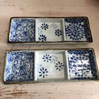 陶器のタレ皿　しょうゆ皿　薬味皿　2枚セット　有田焼？波佐見焼？(食器)