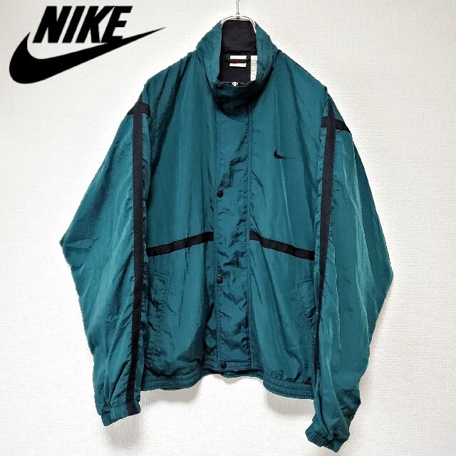 VINTAGE NIKE ナイロンジャケット 刺繍ロゴ 緑 グリーン