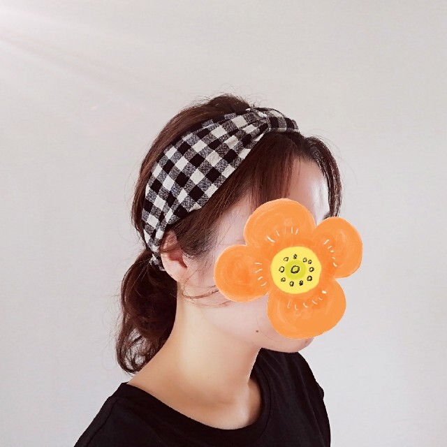 *ギンガムチェックのヘアバンド*ハンドメイド*大人ヘアバンド*ヘアターバン* ハンドメイドのファッション小物(ハンカチ/バンダナ)の商品写真