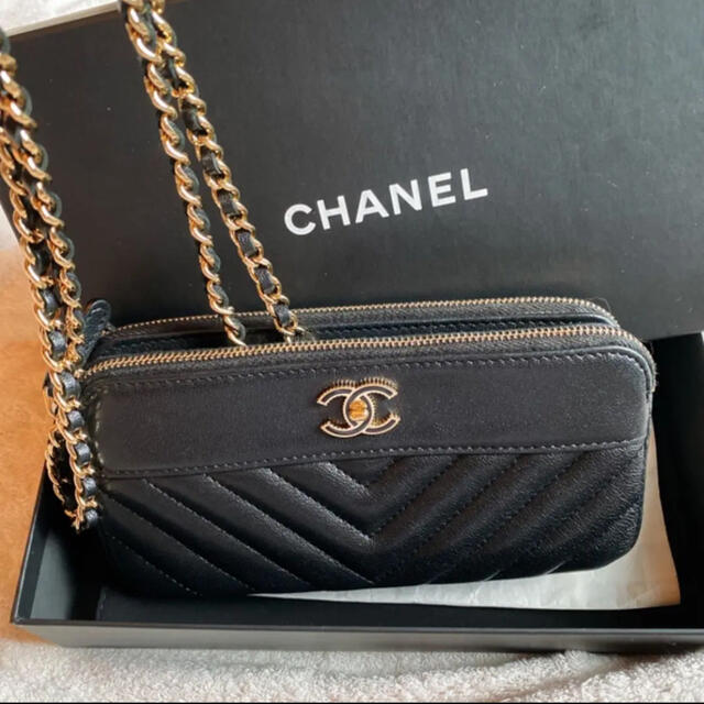 週末価格) 大幅値下！CHANEL シャネル シェブロンチェーンウォレット ブラック 長財布 レディース バッグ ショルダー