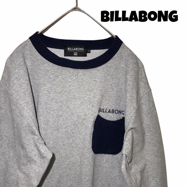 billabong(ビラボン)の【人気】ビラボン BILLABONG ロンT グレー M ネイビー 古着 ロゴ メンズのトップス(Tシャツ/カットソー(七分/長袖))の商品写真