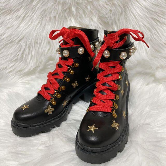 Gucci - 【新品】GUCCI グッチ ハイカットブーツ パールベルト 蜂 星