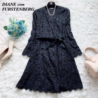 ダイアンフォンファステンバーグ(DIANE von FURSTENBERG)の美品♡DVF ラップワンピース　レース　膝丈　カシュクール　総柄　2 S(ひざ丈ワンピース)