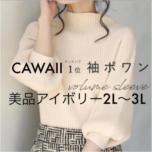 cawaii(カワイイ)の極美品　cawaii 袖ポワンとオフネックのリブニットトップス　アイボリー　2L レディースのトップス(ニット/セーター)の商品写真