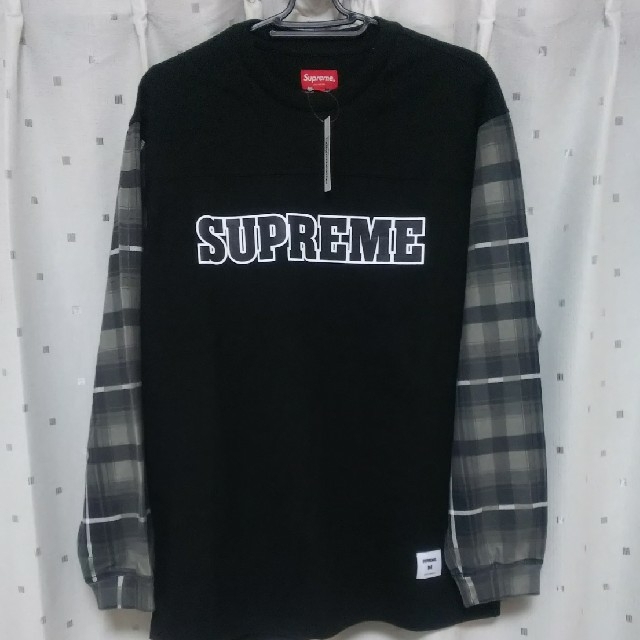 Supreme Plaid Sleeve L/S Top  ブラック MTシャツ/カットソー(七分/長袖)