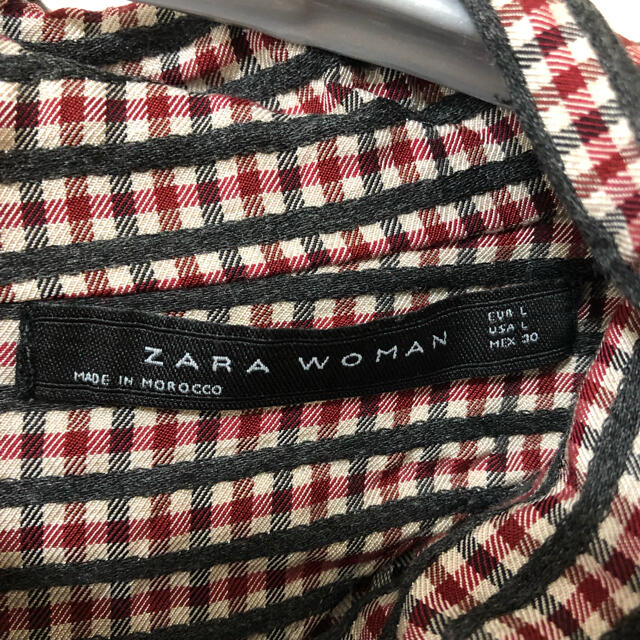 ZARA ザラ　赤　レッド　チェック　ブラウス　長袖　ハイネック　レディース　L レディースのトップス(シャツ/ブラウス(長袖/七分))の商品写真